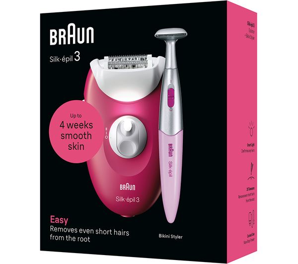 Braun Silk-épil 3-202 Corded Epilator with 20 Tweezers, Bikini Trimmer, Smart Light