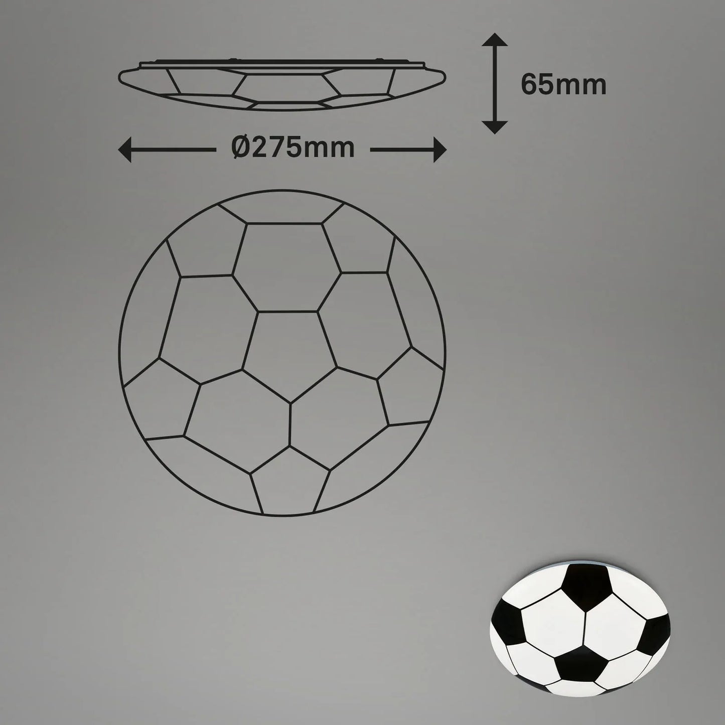 Modern Football Motif LED Ceiling Light, 27.5cm, 12W, 1300lm, White & Black - Gomix Brands Outlet