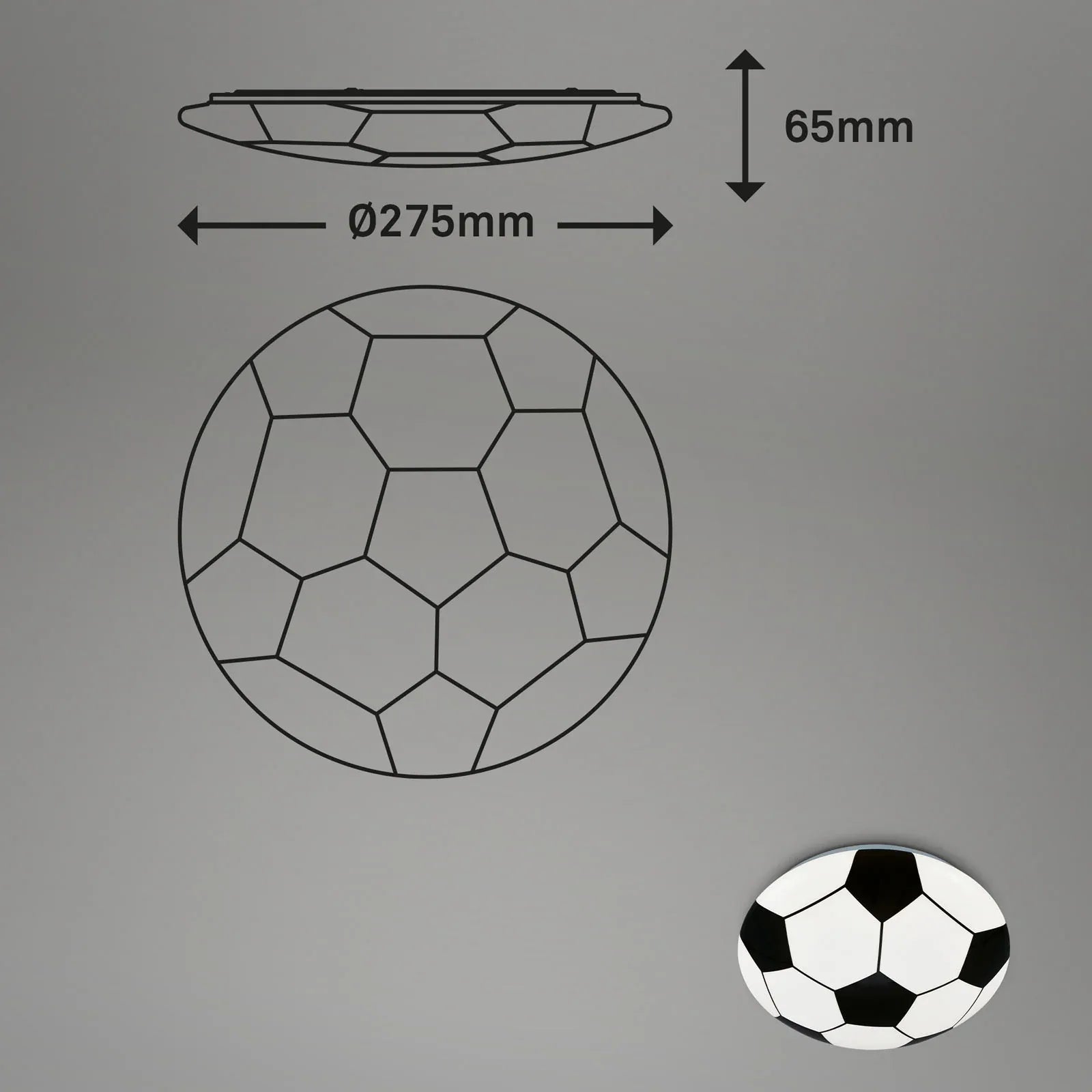 Modern Football Motif LED Ceiling Light, 27.5cm, 12W, 1300lm, White & Black - Gomix Brands Outlet