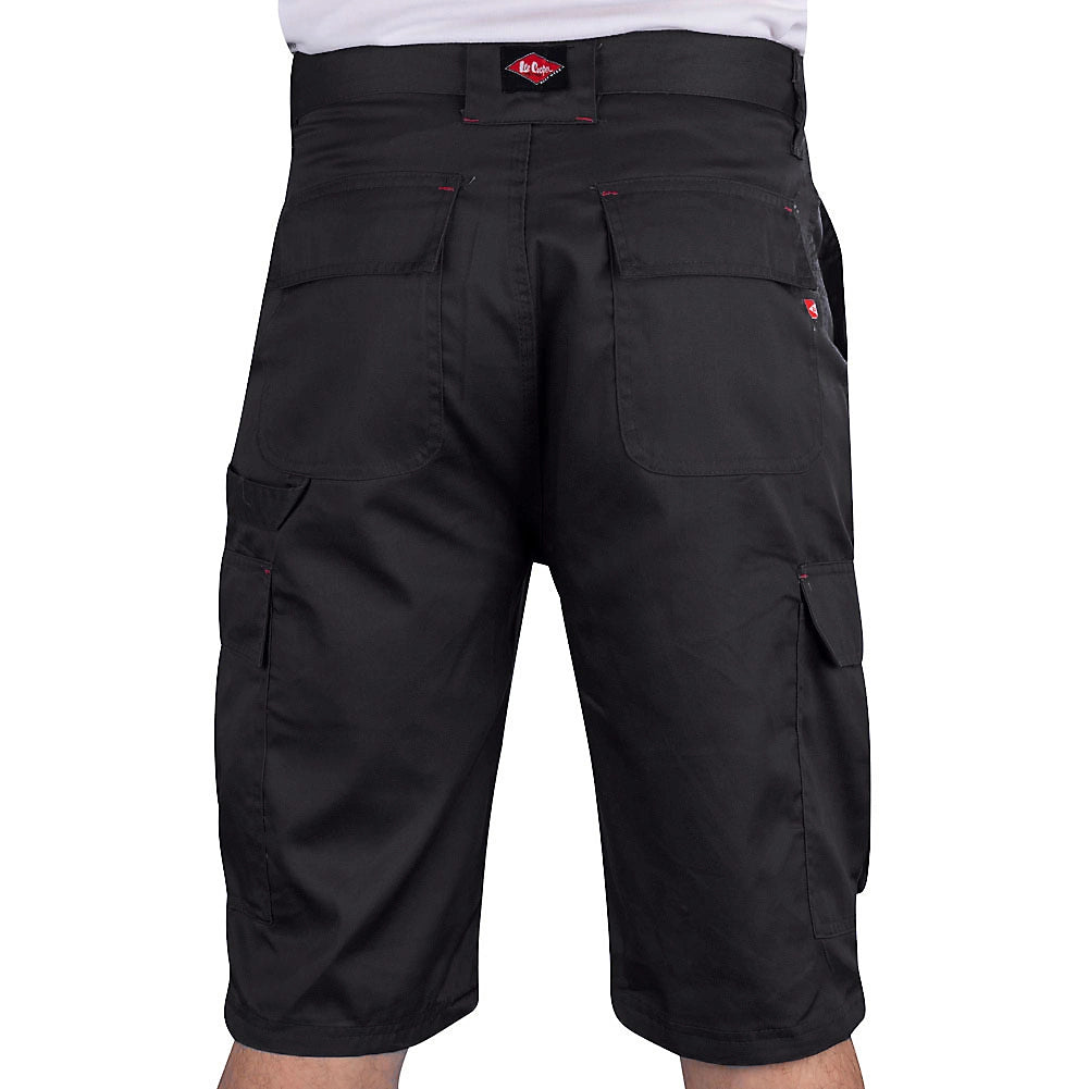 Lee Cooper Men's Classic Black Cargo Work Shorts Durable Multi-Pocket Design