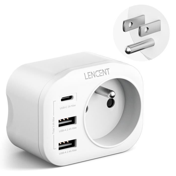 LENCENT PA012FRUS France to US Travel Adapter White