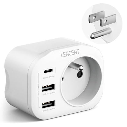 LENCENT PA012FRUS France to US Travel Adapter White