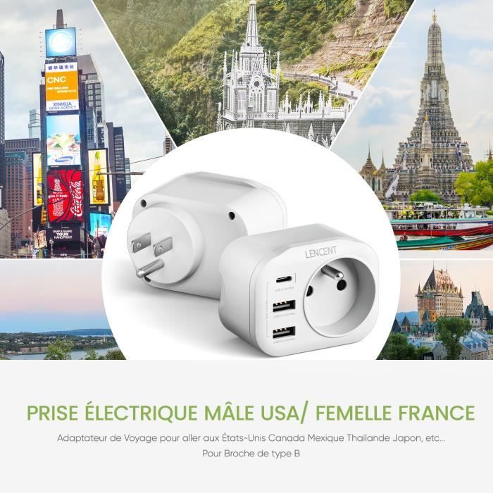 LENCENT PA012FRUS France to US Travel Adapter White