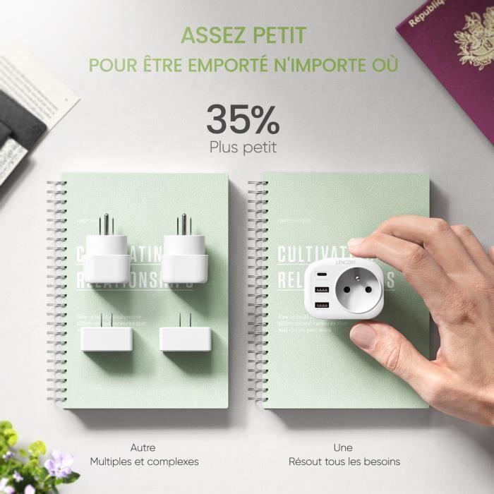 LENCENT PA012FRUS France to US Travel Adapter White