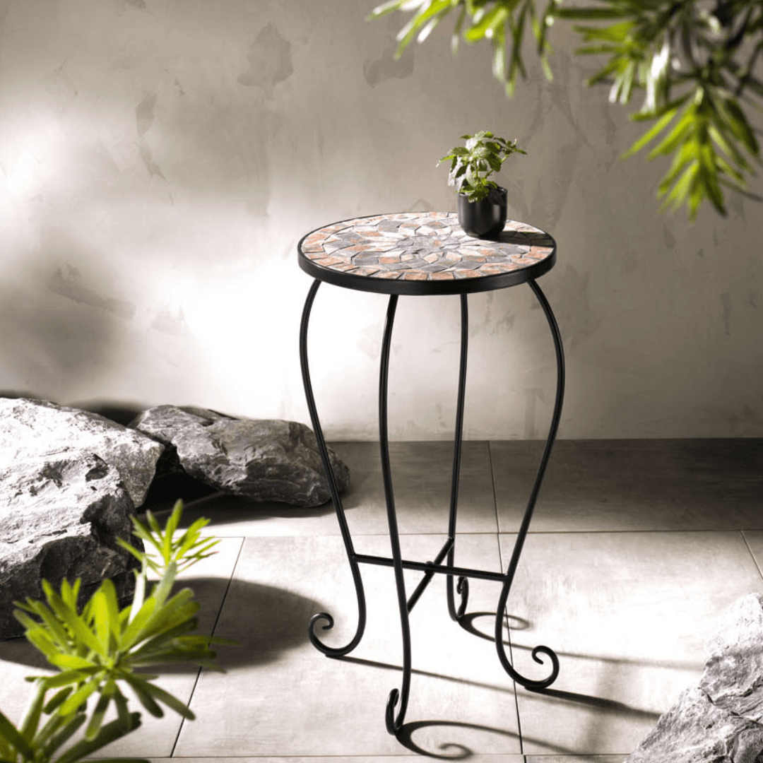 LIVARNO Mosaic Round Side Table with Stainless Base