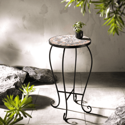 LIVARNO Mosaic Round Side Table with Stainless Base