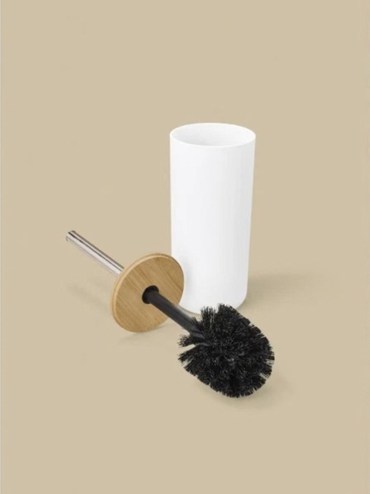 LIVARNO home Toilet Brush Set Bamboo Lid Stainless Steel Handle