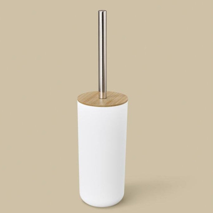 LIVARNO home Toilet Brush Set Bamboo Lid Stainless Steel Handle