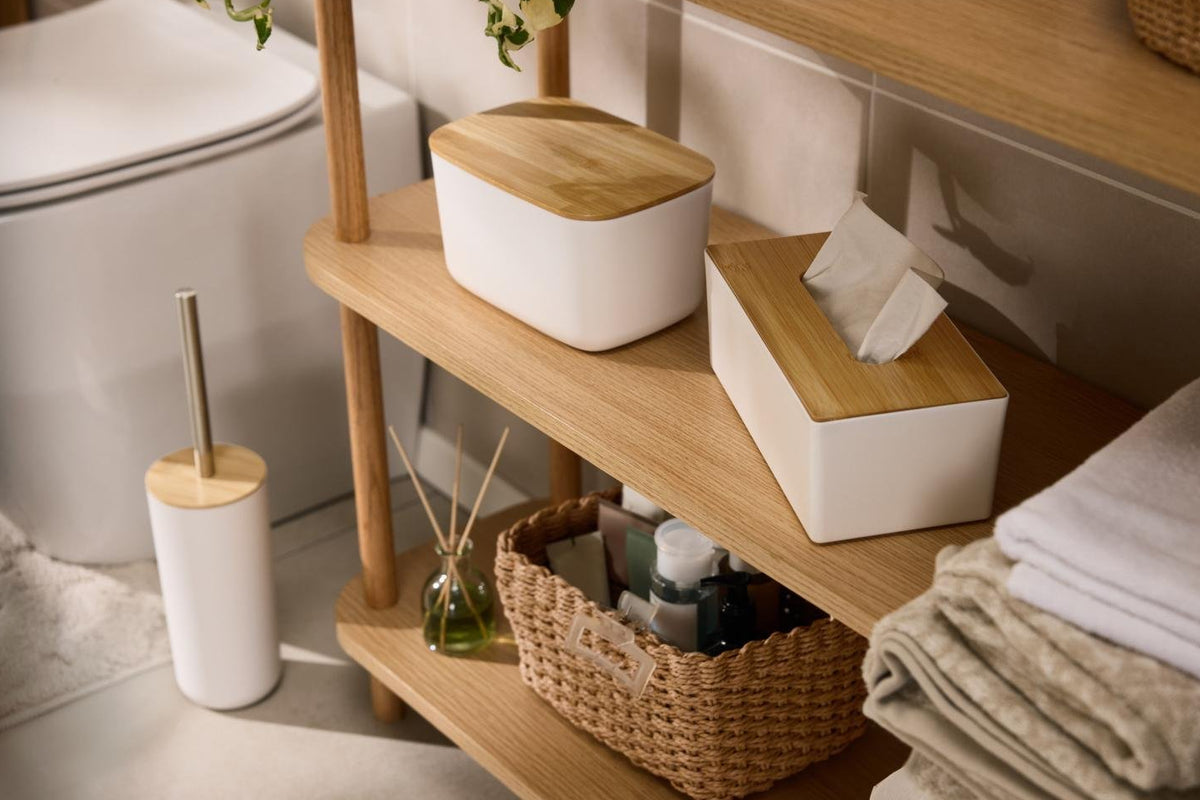 LIVARNO home Toilet Brush Set Bamboo Lid Stainless Steel Handle