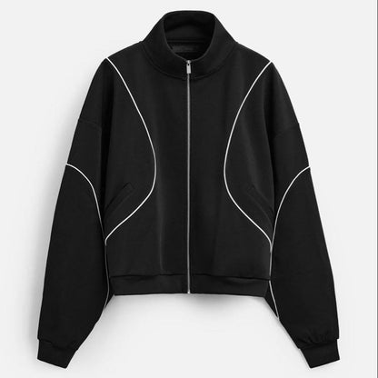 ZARA Men's Contrast Technical Jacket: Zippered Activewear, High Neck, Pockets, Black