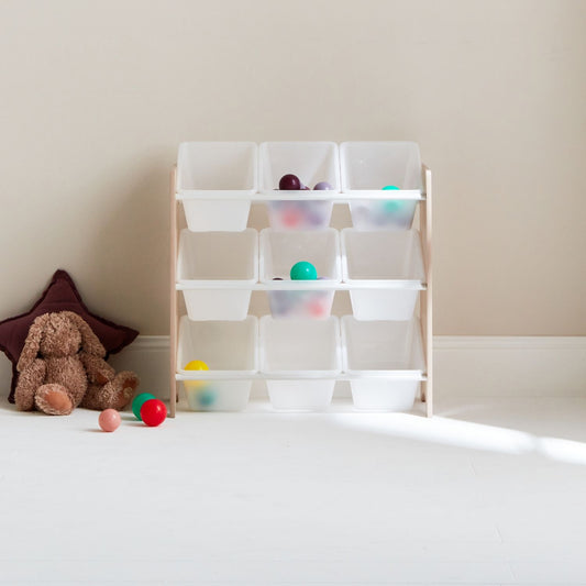 Kids Room Toy Storage Unit, 9 Bins, Durable MDF Wood, Organize Playroom
