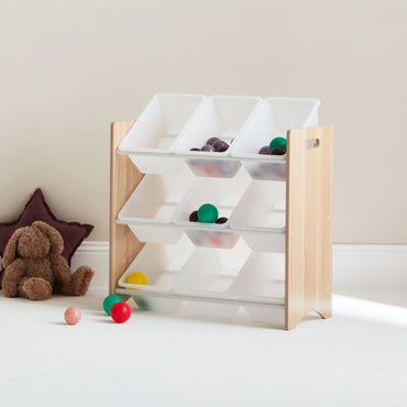 Kids Room Toy Storage Unit, 9 Bins, Durable MDF Wood, Organize Playroom