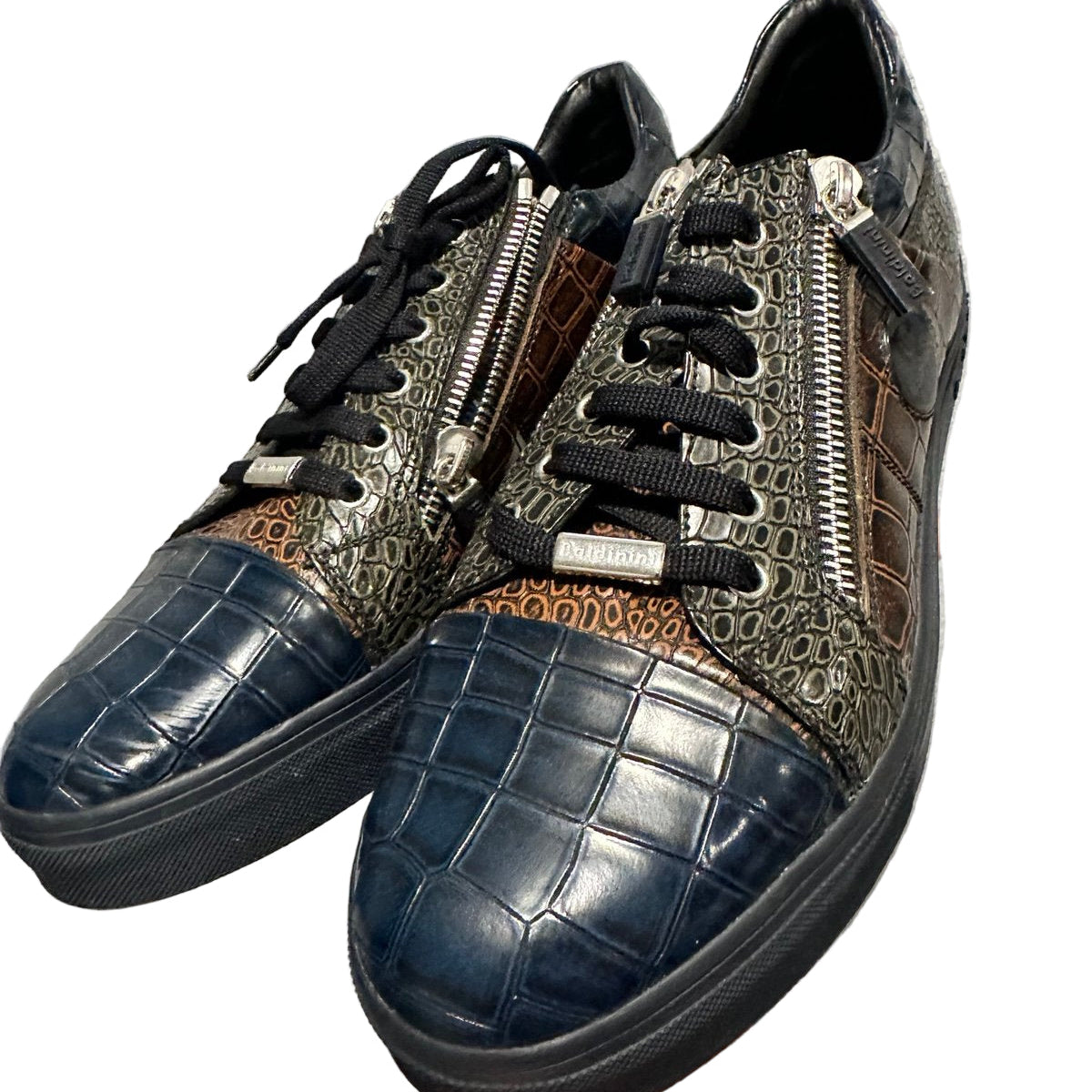 Baldinini Men's Leather-Textile Croc-Embossed Fashion Sneakers Size 12