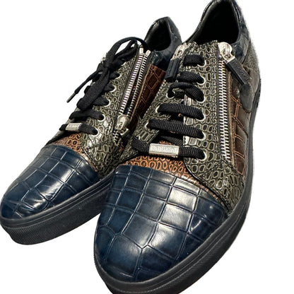 Baldinini Men's Leather-Textile Croc-Embossed Fashion Sneakers Size 12