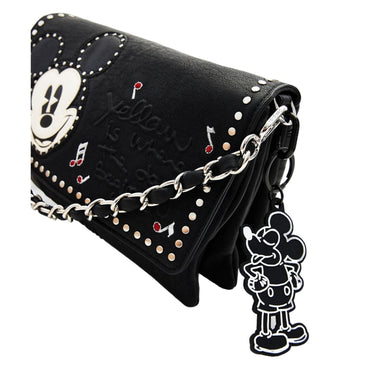Stylish Desigual Black Printed Zipper Bag with Mickey Mouse Chain Accent