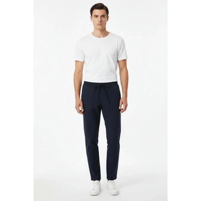Livergy Men's Linen Blend Trousers Straight Fit Drawstring Pockets