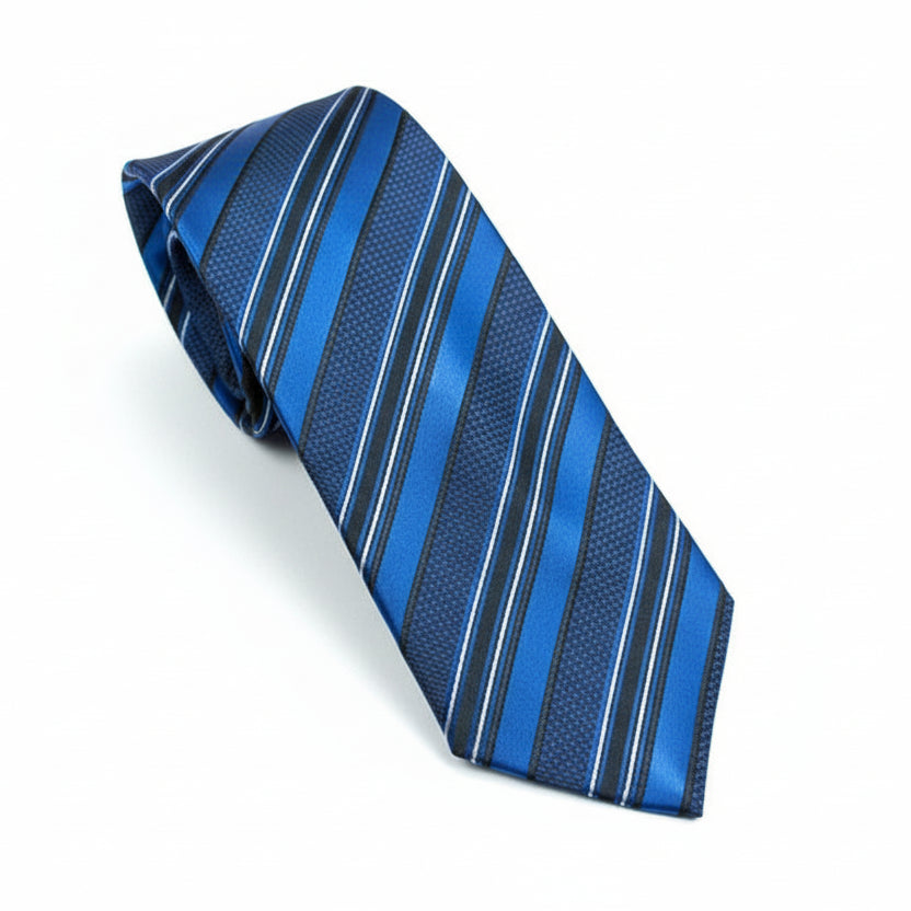 J. Ferrar Blue Black White Stripe Skinny Modern Slim Necktie