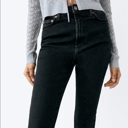 Zara Women's High-Rise Slim Skinny Power Stretch Black Denim Jeans