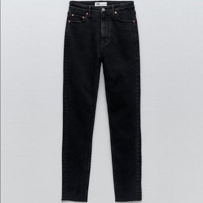 Zara Women's High-Rise Slim Skinny Power Stretch Black Denim Jeans