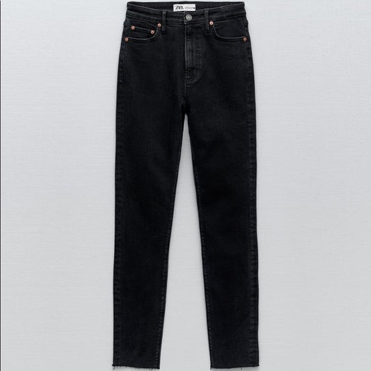 Zara Women's High-Rise Slim Skinny Power Stretch Black Denim Jeans