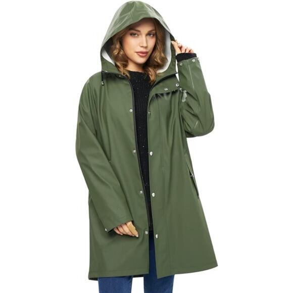 UNIQUEBELLA Women's Waterproof Long Hooded Raincoat Jacket - Durable & Stylish Rain Gear