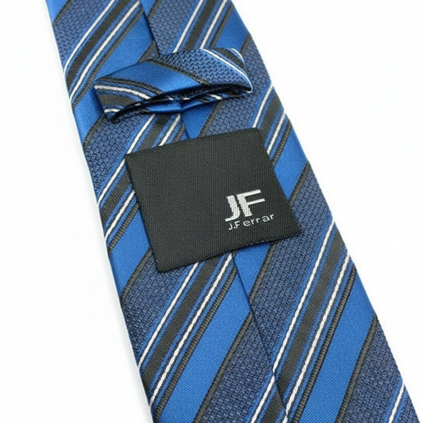 J. Ferrar Blue Black White Stripe Skinny Modern Slim Necktie