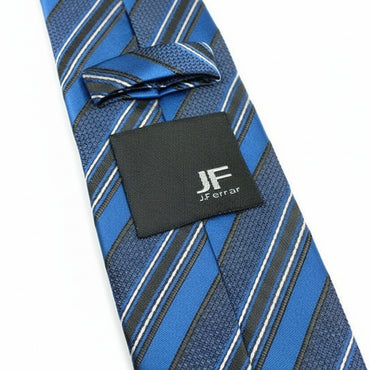J. Ferrar Blue Black White Stripe Skinny Modern Slim Necktie