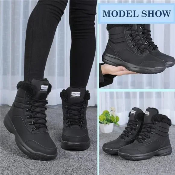 Women's Warm Fur-Lined Waterproof Winter Snow Boots Ankle Booties Black