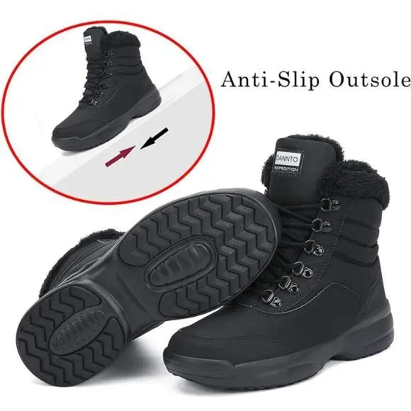 Women's Warm Fur-Lined Waterproof Winter Snow Boots Ankle Booties Black