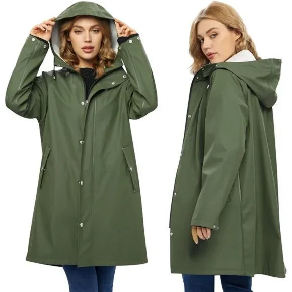 UNIQUEBELLA Women's Waterproof Long Hooded Raincoat Jacket - Durable & Stylish Rain Gear