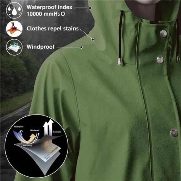 UNIQUEBELLA Women's Waterproof Long Hooded Raincoat Jacket - Durable & Stylish Rain Gear
