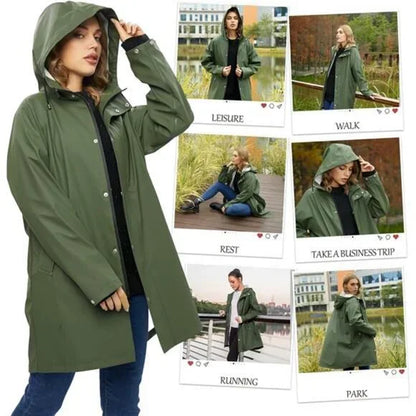 UNIQUEBELLA Women's Waterproof Long Hooded Raincoat Jacket - Durable & Stylish Rain Gear