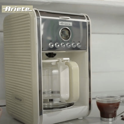 Ariete Vintage Beige Drip Coffee Maker, Programmable 4-12 Cup, Anti-Drip