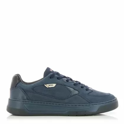 Stylish Men's BOSS Baltimore Tenn Dark Blue Leather-Textile Lace-Up Sneakers