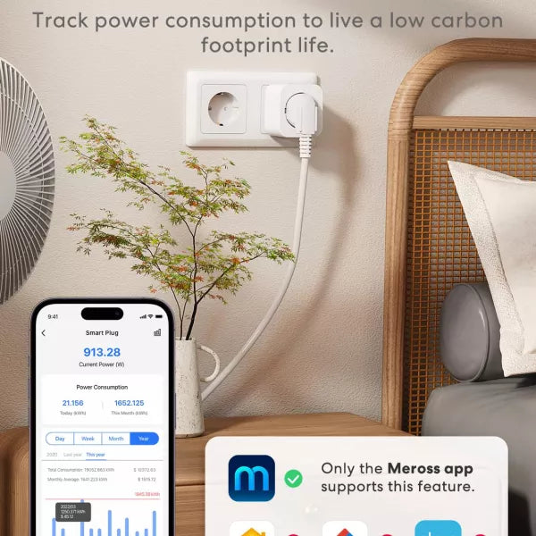 Meross Smart WiFi Socket: Energy Monitoring, 16A, Timer, Voice Control