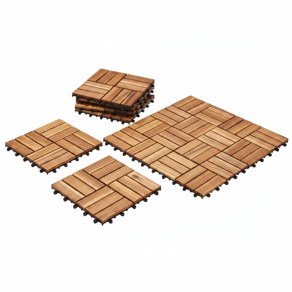 LIVARNO Home Acacia Wood Click Decking Tiles – 9 pcs