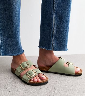 Chic Mint Green Faux Suede Buckled Strap Flat Sandals for Summer Comfort
