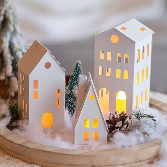 Decorative Candle Lantern with LED Candles for Christmas Decor Set of 3