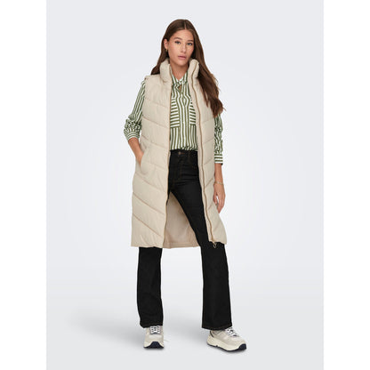 JDY Women's Cream Longline Padded Quilted Gilet Vest for Style and Warmth