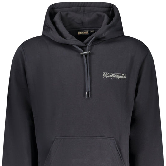 Napapijri Men's Black Hooded Sweatshirt: Loose Fit, Central Pocket, Iconic Logo