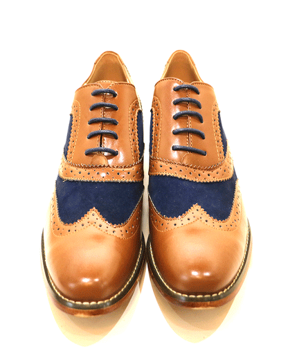 Mens Blue/Tan Goor 968 Brogue Shoe