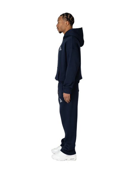 YFM Oversized Navy Blue Cotton-Polyester Basic Men's Pants
