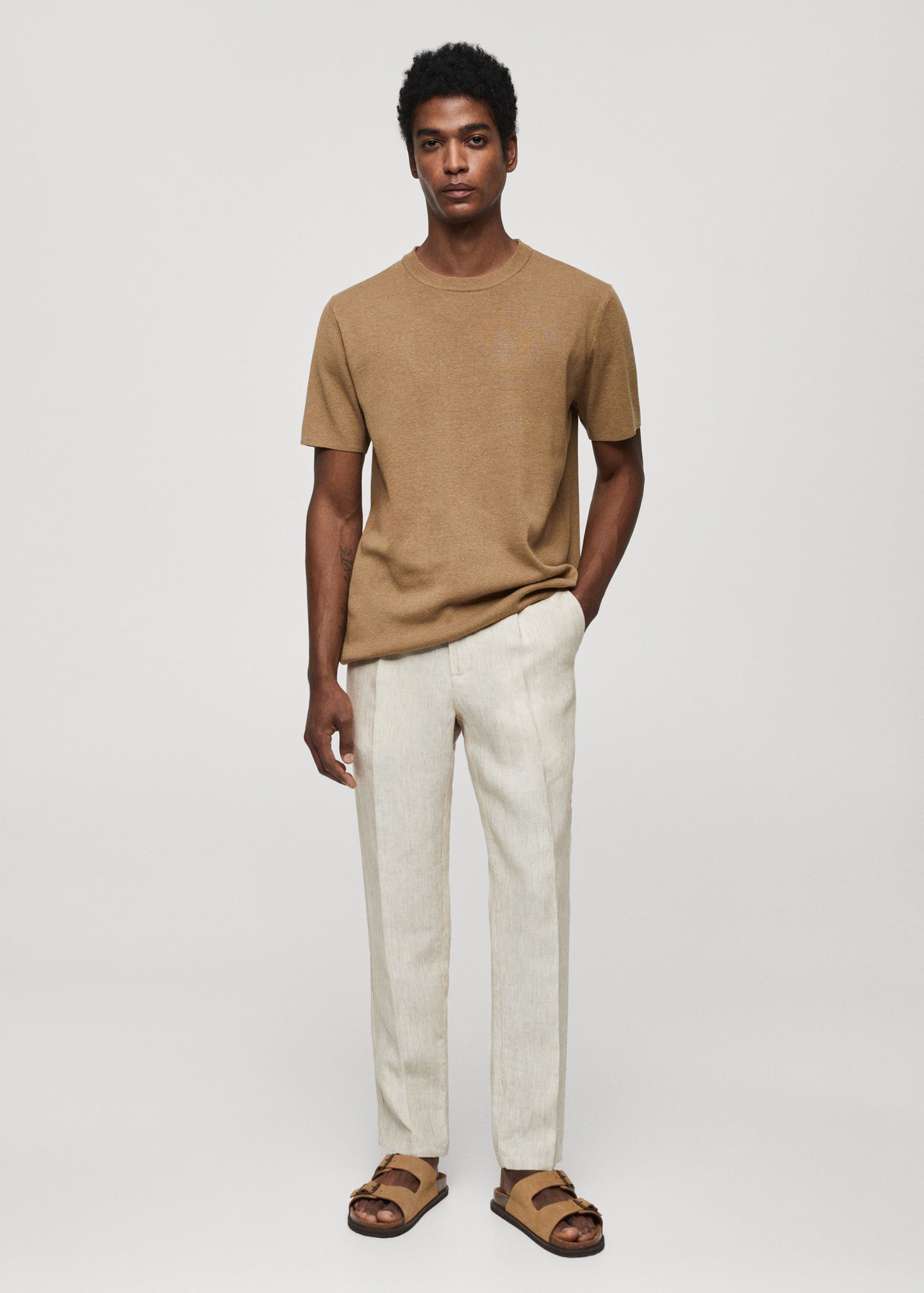 MANGO Men's Cotton Blend Knitted T-Shirt