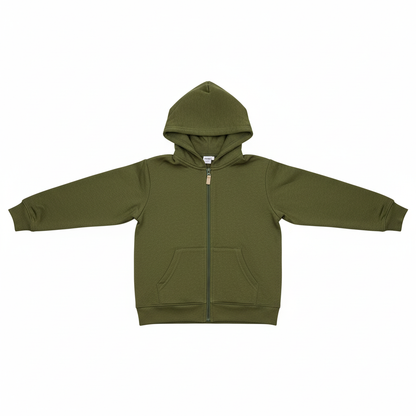 Olive green hoodie on white background