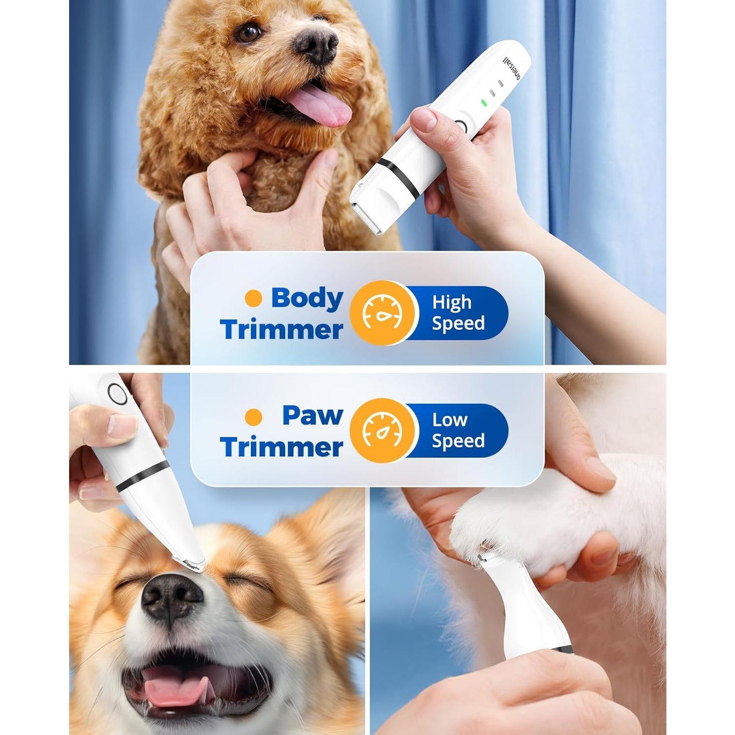 Oneisall N12 4-in-1 Pet Grooming Kit: Quiet, Cordless, Rechargeable Trimmer & Nail Grinder