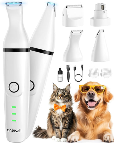 Oneisall N12 4-in-1 Pet Grooming Kit: Quiet, Cordless, Rechargeable Trimmer & Nail Grinder