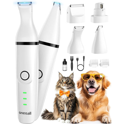 Oneisall N12 4-in-1 Pet Grooming Kit: Quiet, Cordless, Rechargeable Trimmer & Nail Grinder