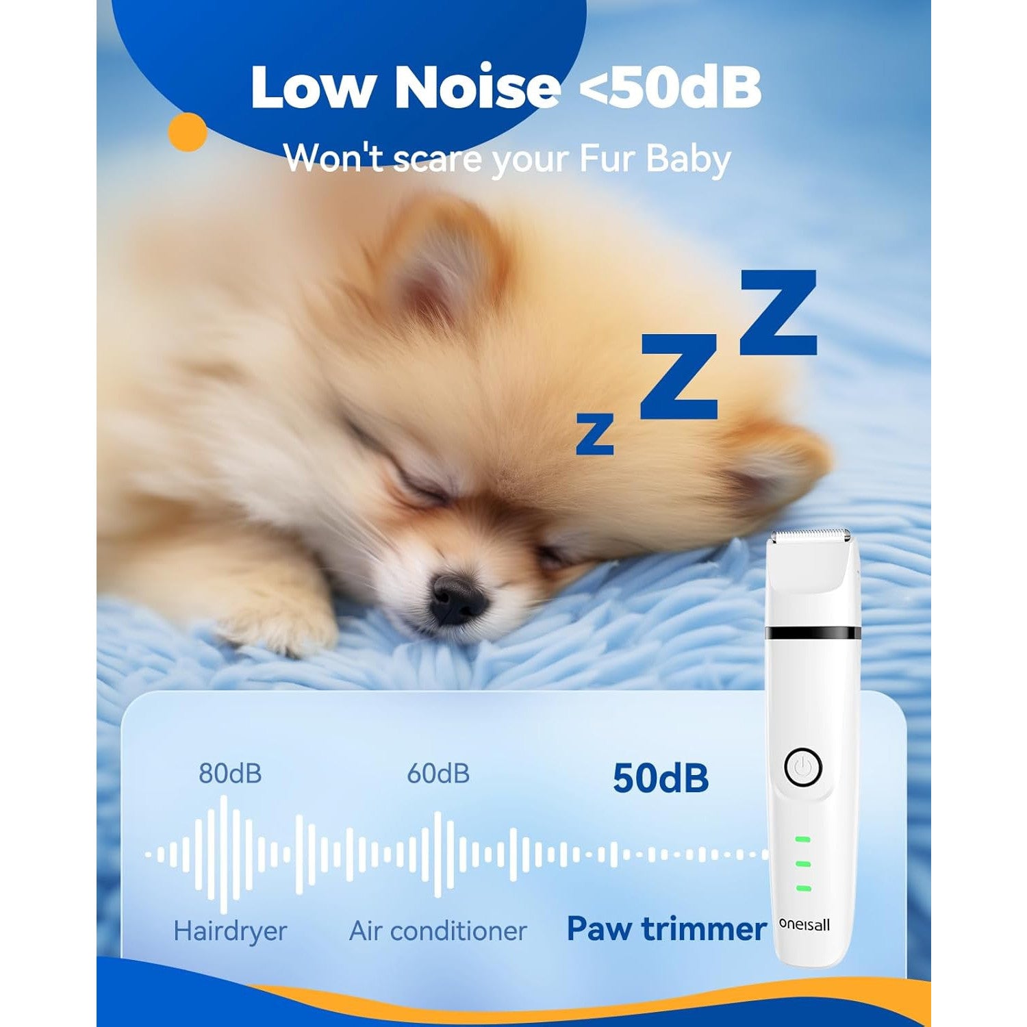 Oneisall N12 4-in-1 Pet Grooming Kit: Quiet, Cordless, Rechargeable Trimmer & Nail Grinder