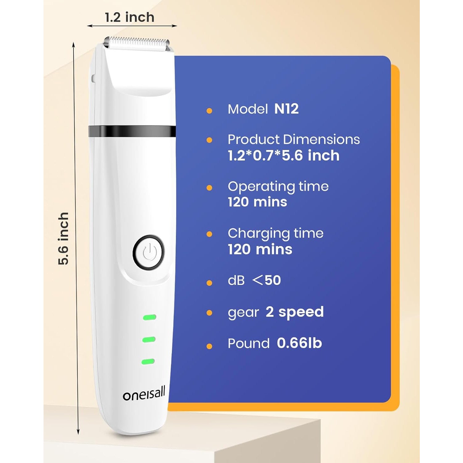 Oneisall N12 4-in-1 Pet Grooming Kit: Quiet, Cordless, Rechargeable Trimmer & Nail Grinder