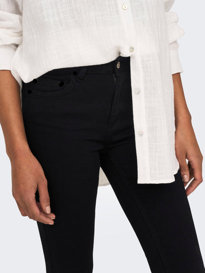 Women's Pieces Mid Waist Skinny Fit Jeans with Raw Hems, Black Denim